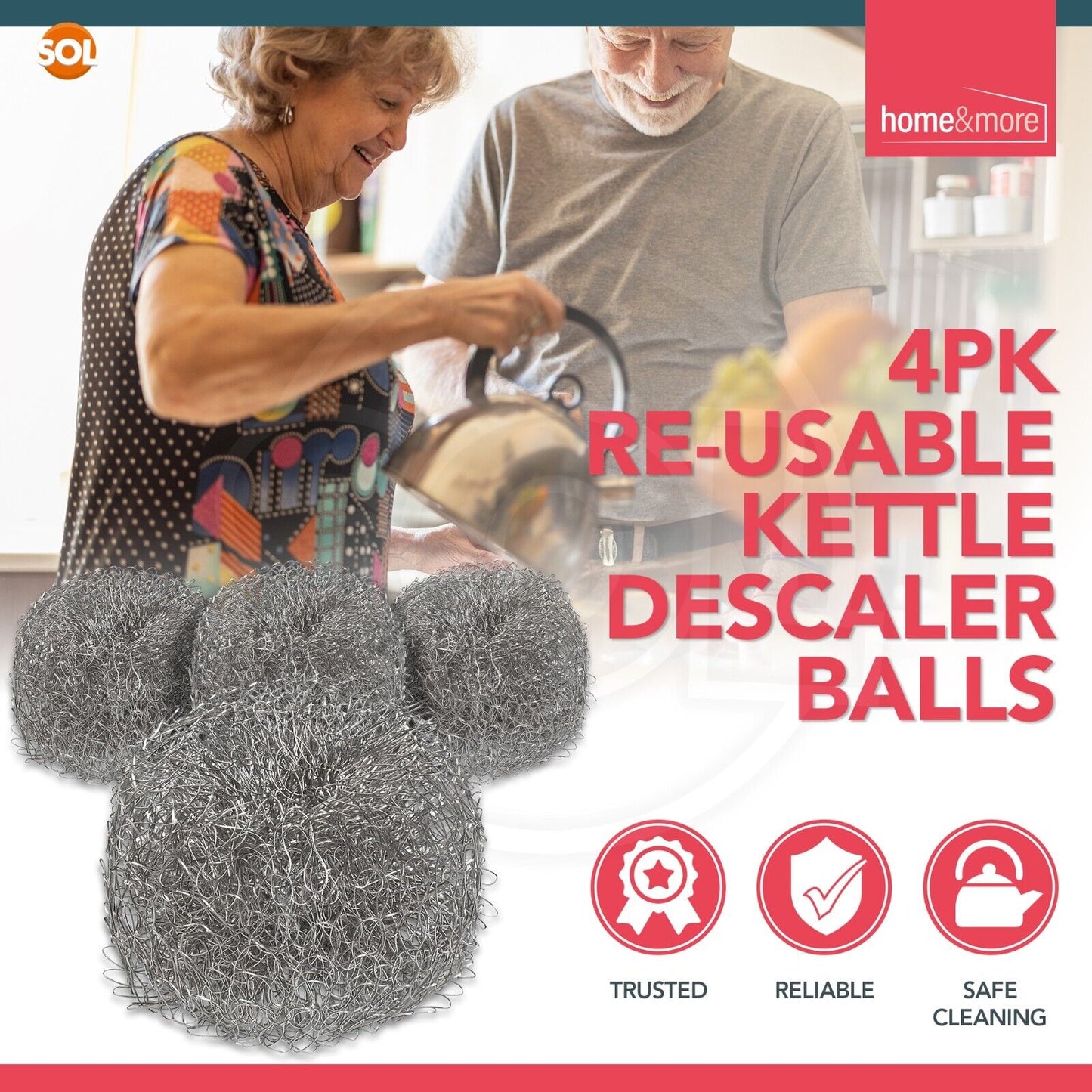 Kettle Descaler Balls Stainless Steel Mesh Limescale Remover | 4 Pack