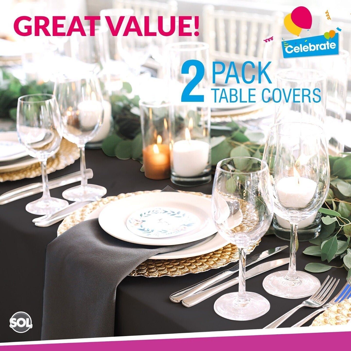 Plastic Table Cloth Covers Rectangular | Party Tableware | 2 Pack