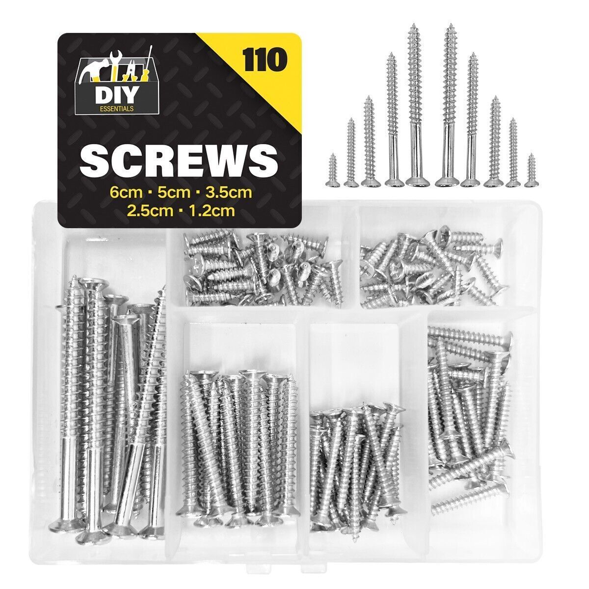 Steel Wood Screws Assorted | DIY, Carpentry & Home | 110 Pack
