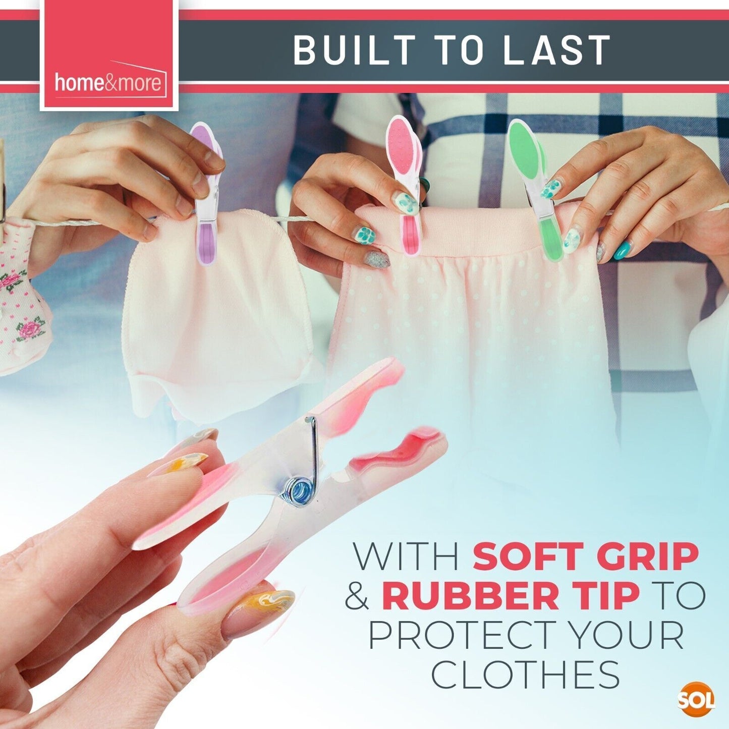150 Pack Soft Grip Clothes Pegs Strong Plastic Laundry Rubber Clips Washing Line