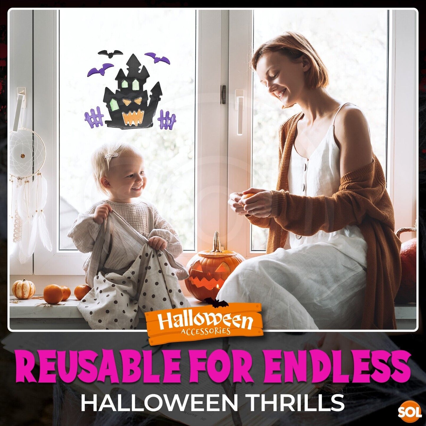 Halloween Window Gel Stickers Skeleton Spooky Scary Gel Clings Glass Decoration