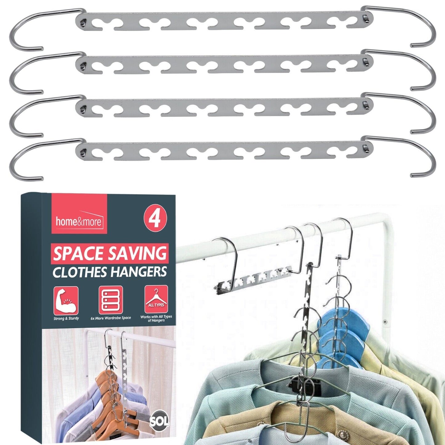 Space Saver Hangers Clothes Coat Wardrobe | Metal Magic | 4 Pack
