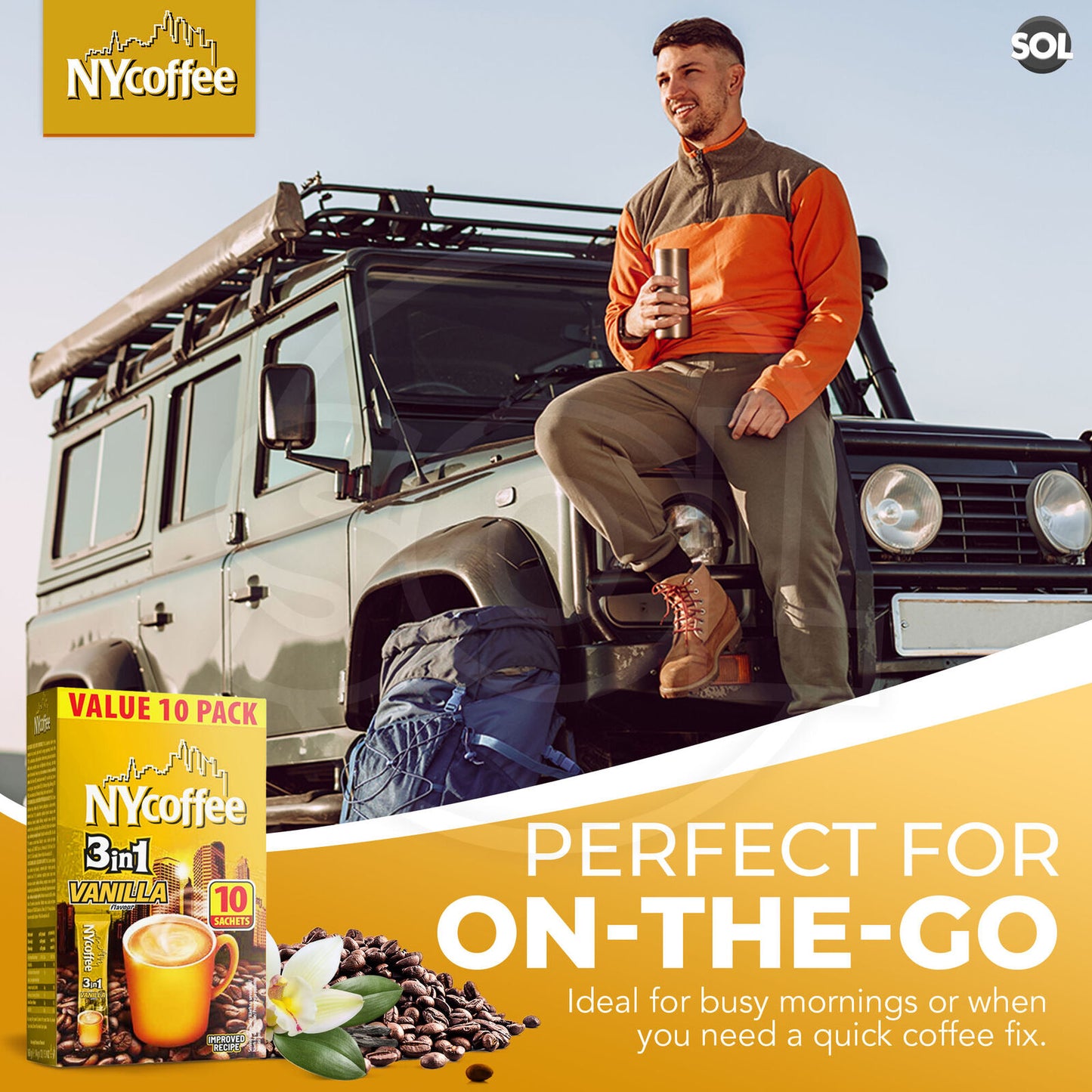 NY Coffee Instant Coffee Sachets 3 in 1 Vanilla | Bulk Pack 100