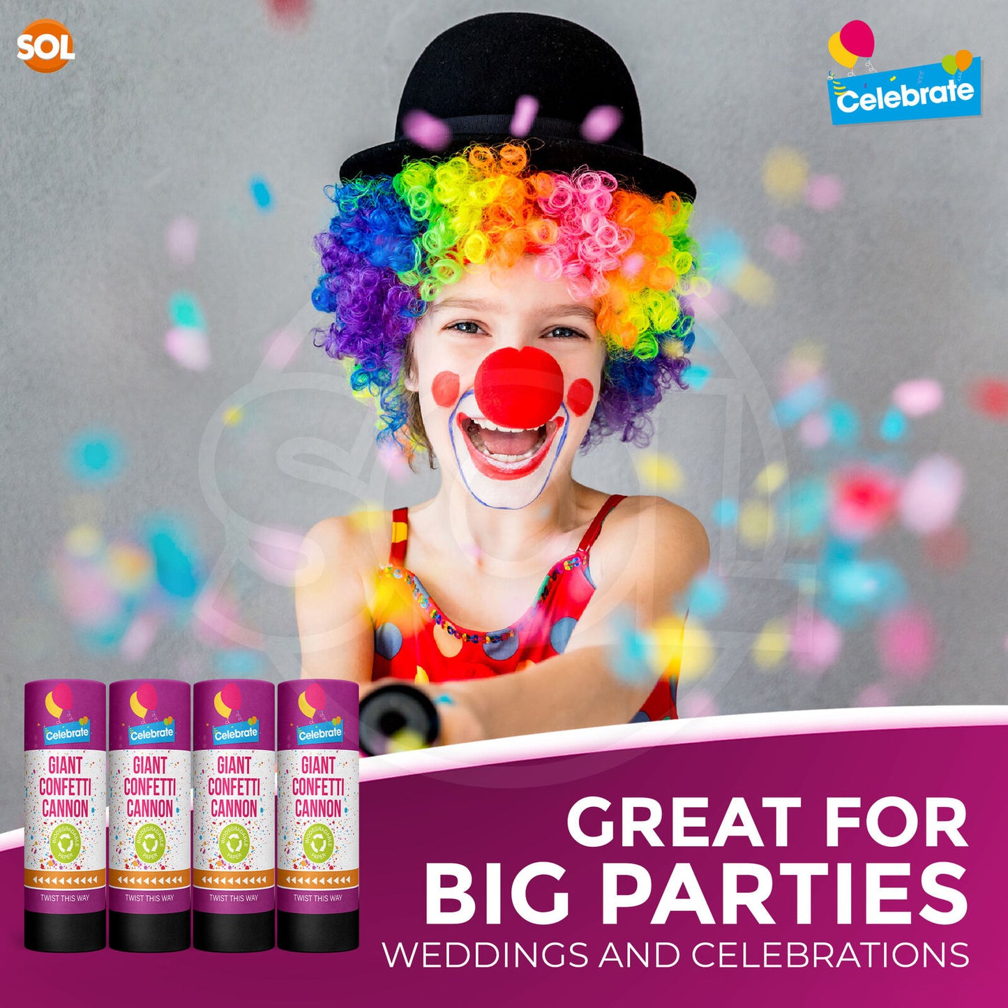 Confetti Cannons Multicolour Biodegradable | Party & Events | 8 Pack