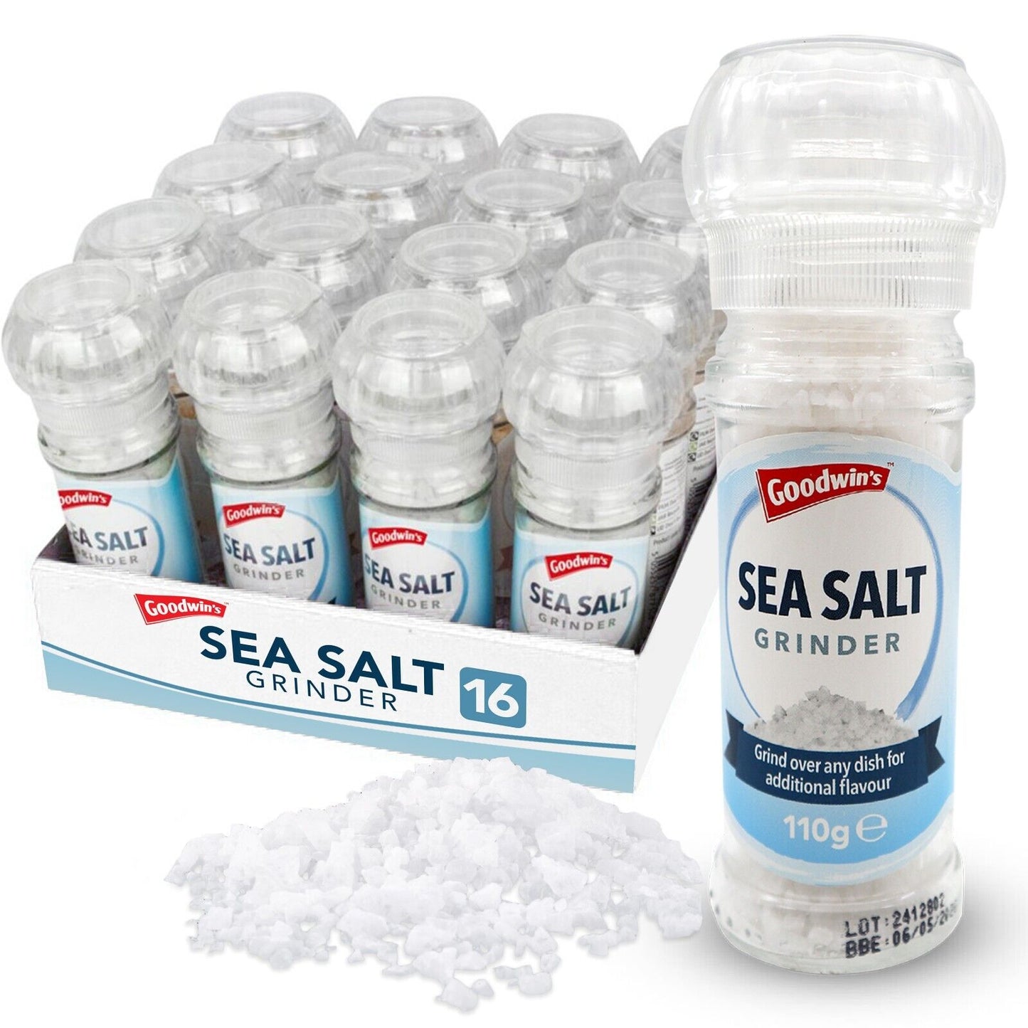 16-48pk Sea Salt Grinder Mill 110g Coarse Spice Manual Seasoning Flavour