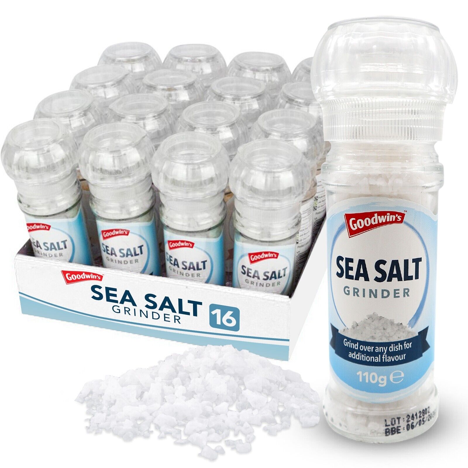 16-48pk Sea Salt Grinder Mill 110g Coarse Spice Manual Seasoning Flavour