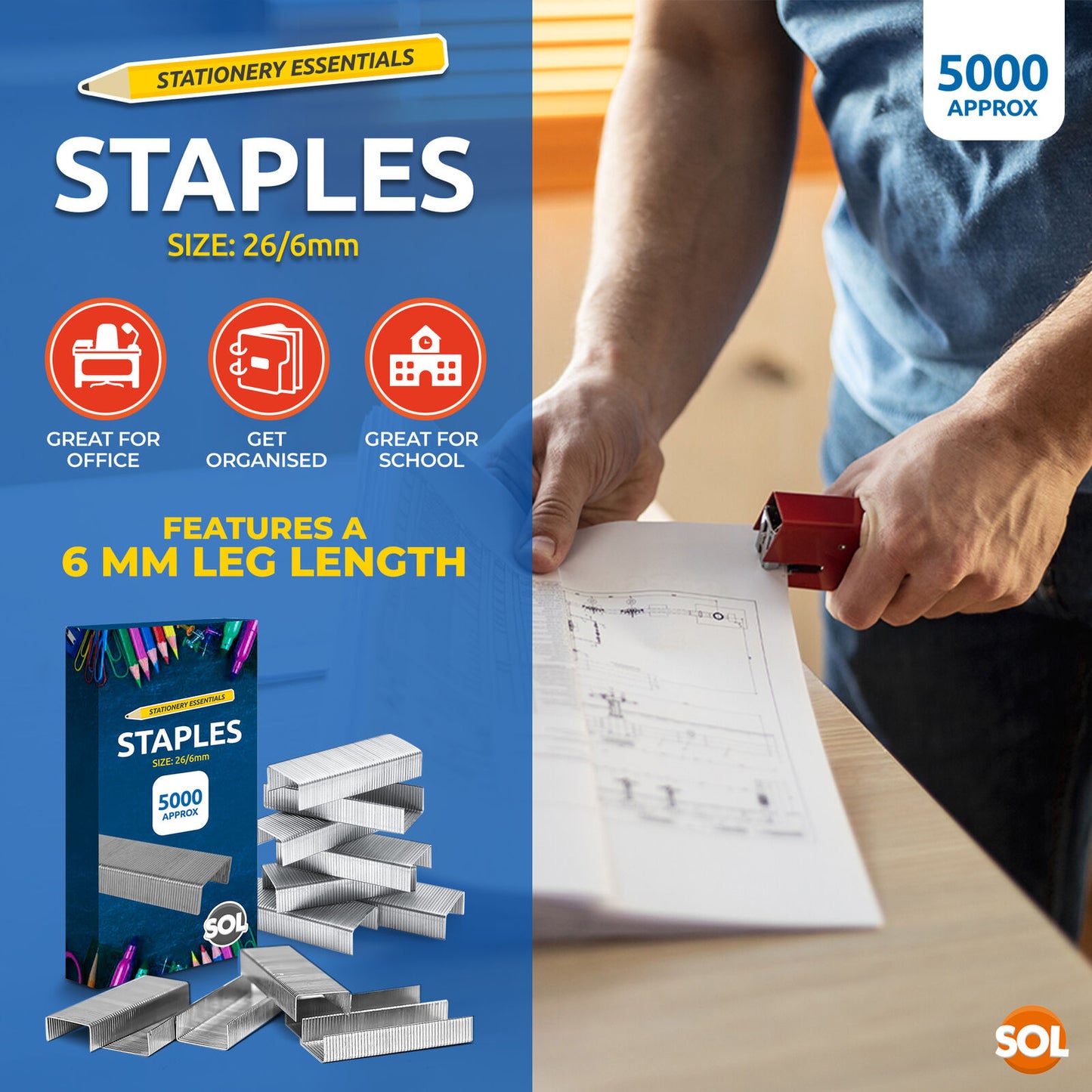 Office Staples 26/6 | Standard Fit Staplers | 5000 Pack