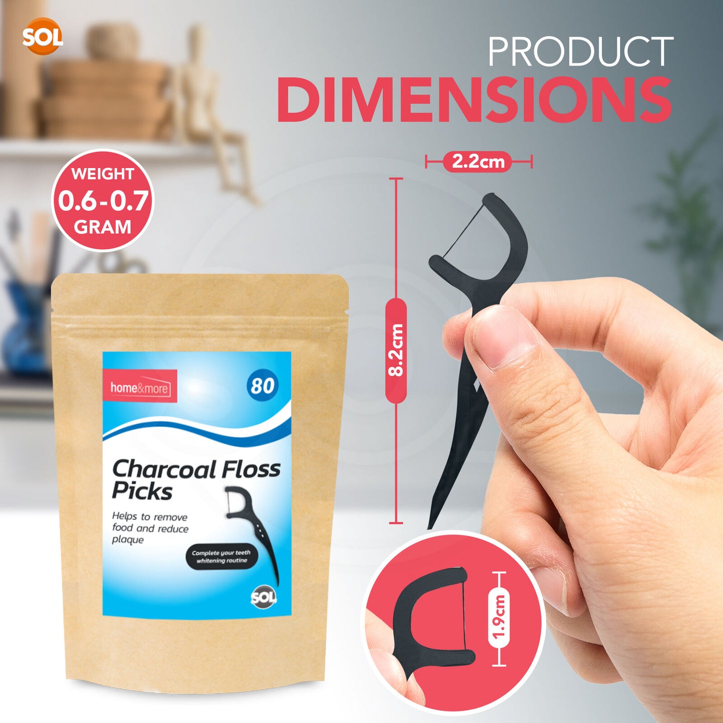 Charcoal Dental Floss Sticks | Oral Care Tooth Picks | 80 Pack