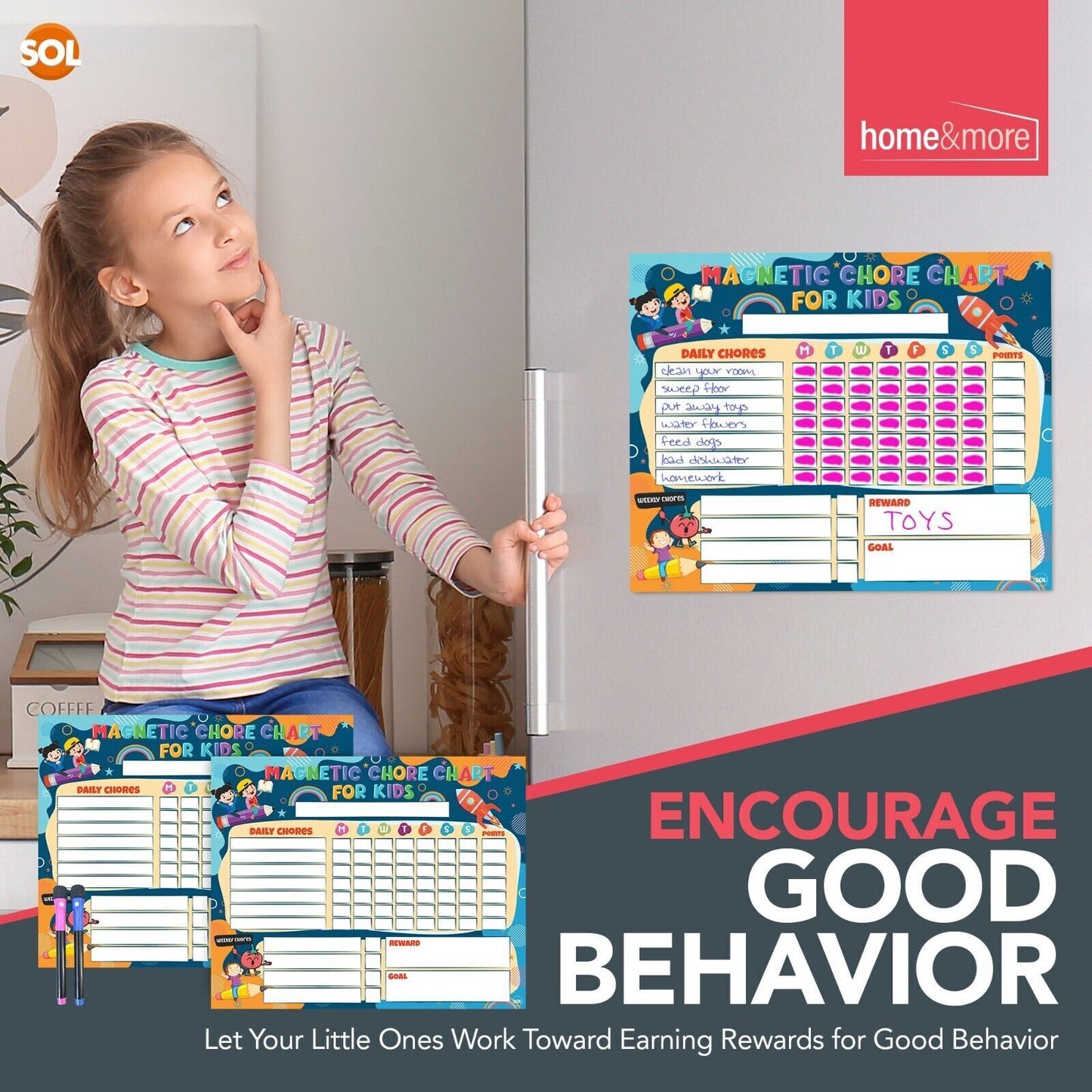 Reward Chart Magnetic Reusable Behaviour Chore for Kids | Includes Wipe Pens | 2 Pack