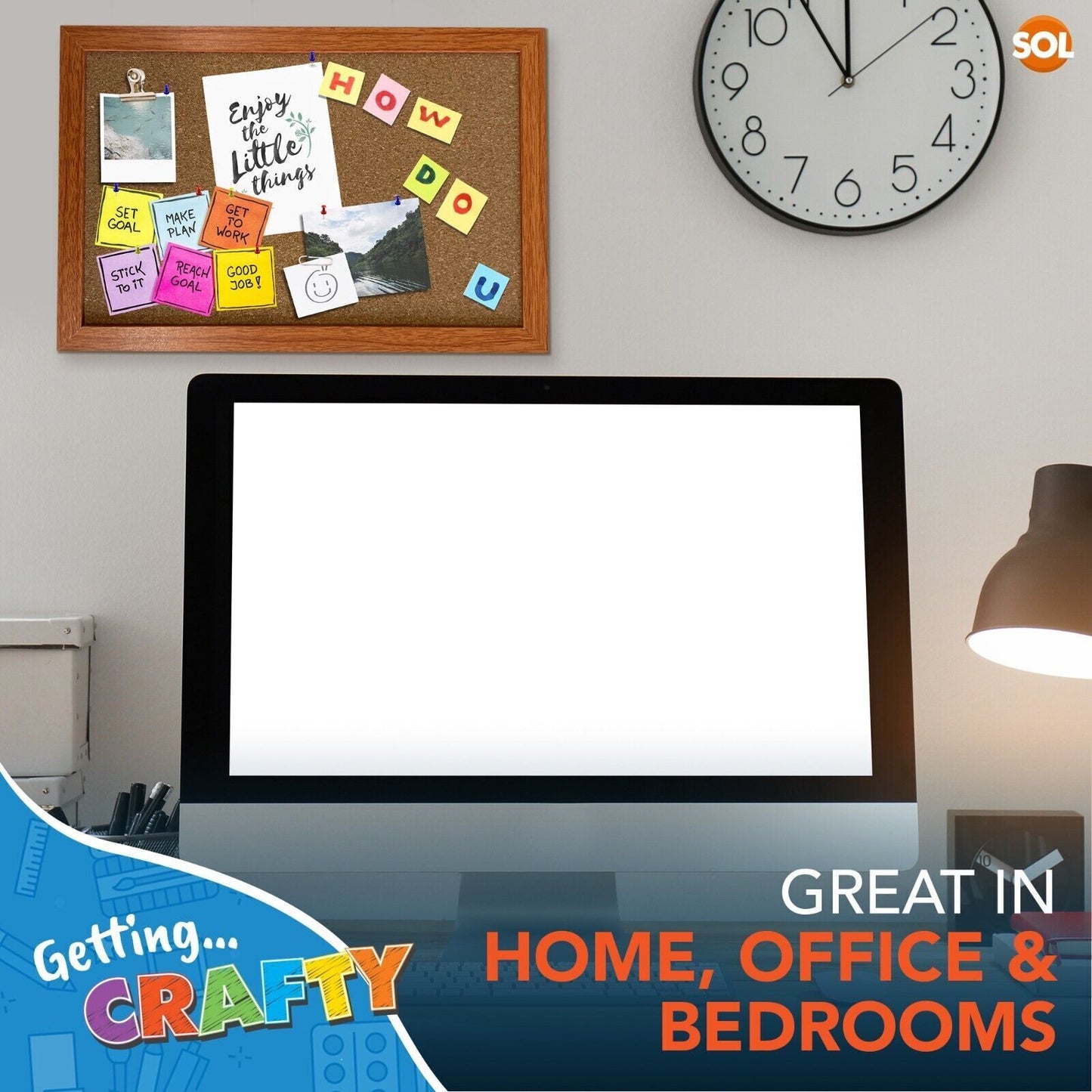 Cork Board A4 Notice Memo Board with Pins – Wooden Frame