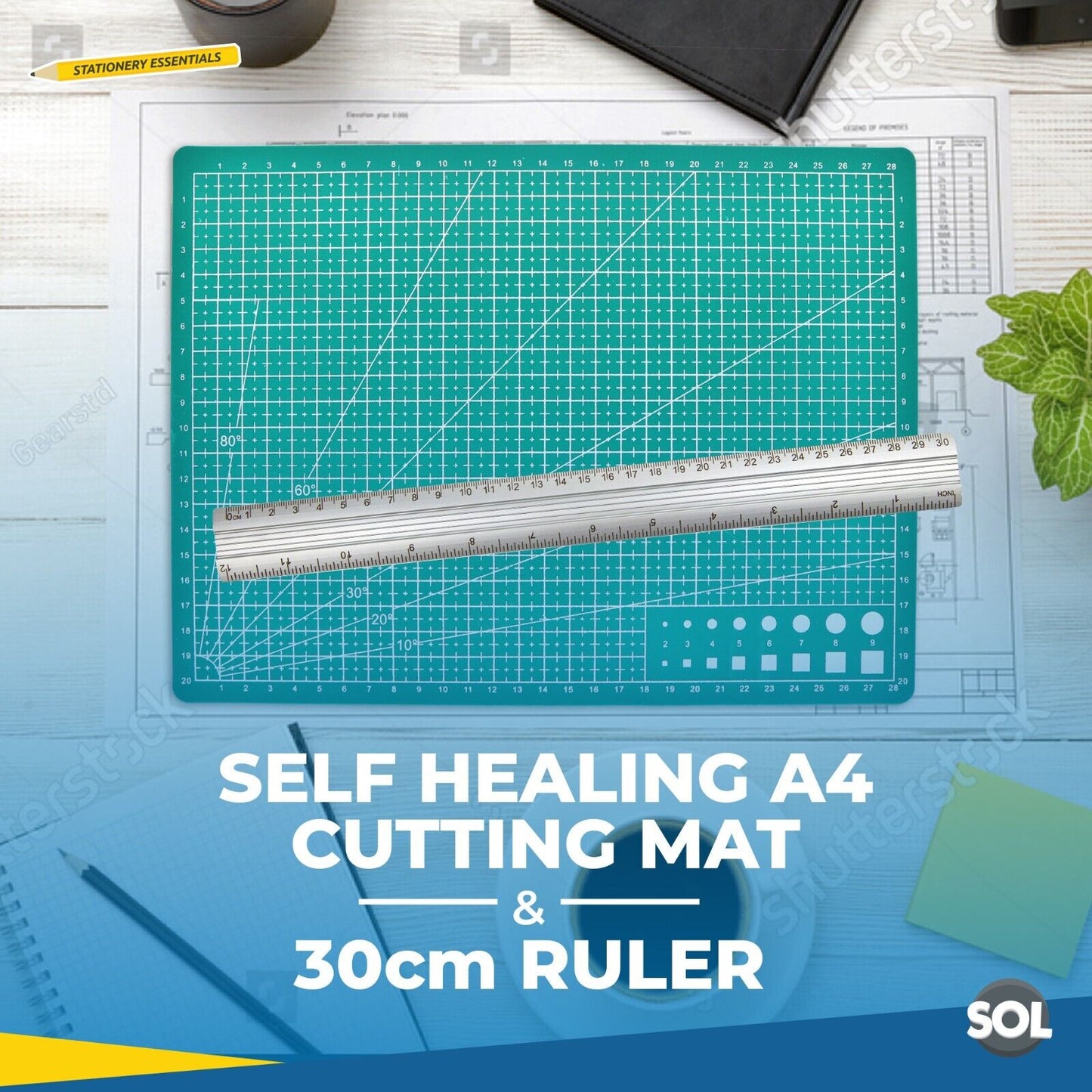 A4 Cutting Mat with 30cm Ruler | Self Healing Craft Set