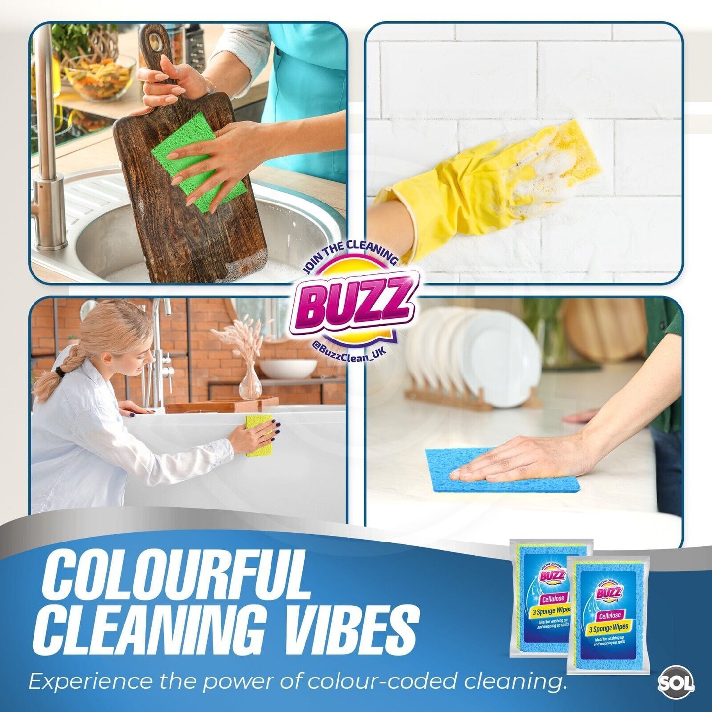 Cellulose Sponge Wipes | Absorbent Kitchen Cloths | 3 Pack