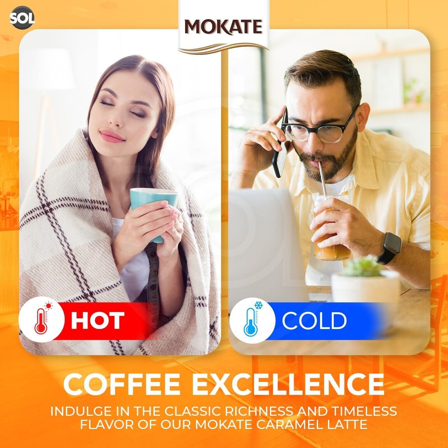 60-120 Mokate Gold Latte Coffee Sachets | Premium Caramel Classic Instant Sticks