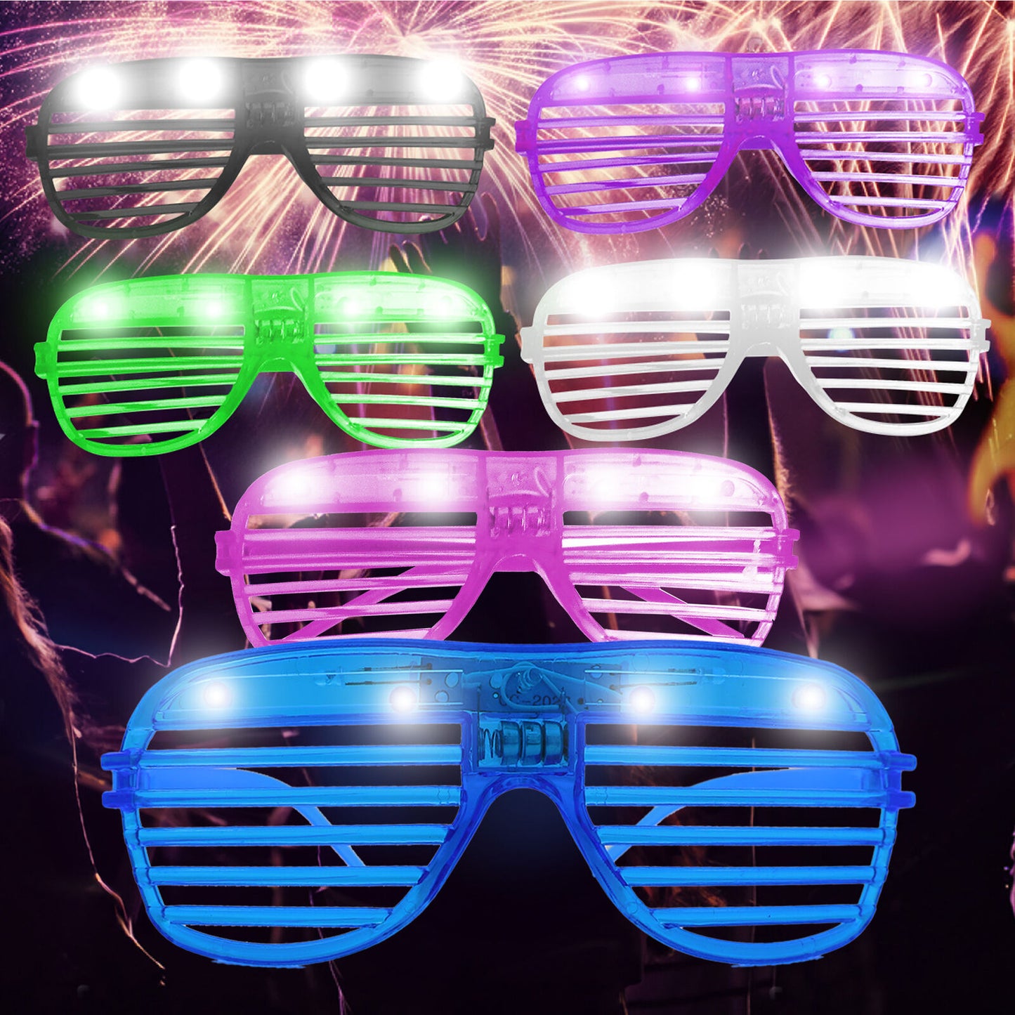 6-24 Flashing Party Glasses | LED Light Up Glow Neon Shutter Shades Disco Rave