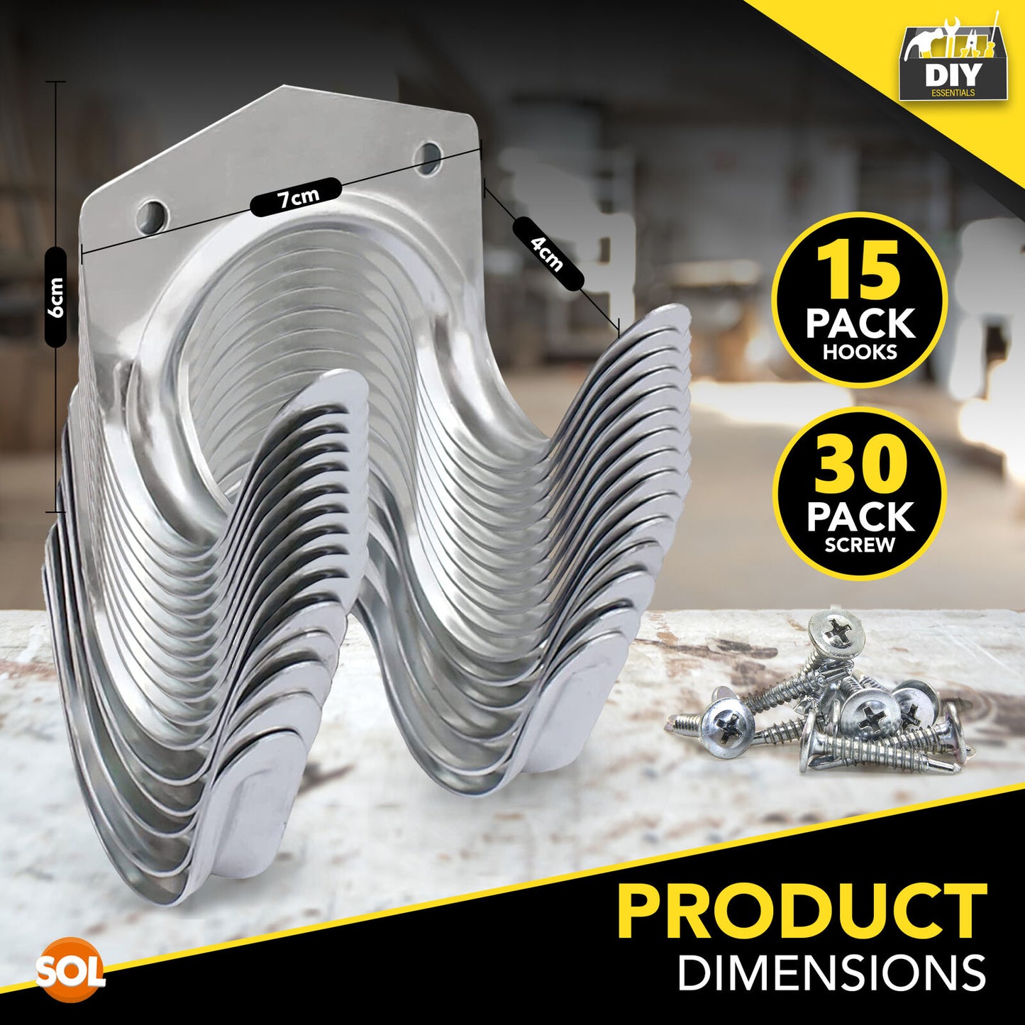 Tool Hooks & Screws Garage Garden Bike Storage | 15 Pack