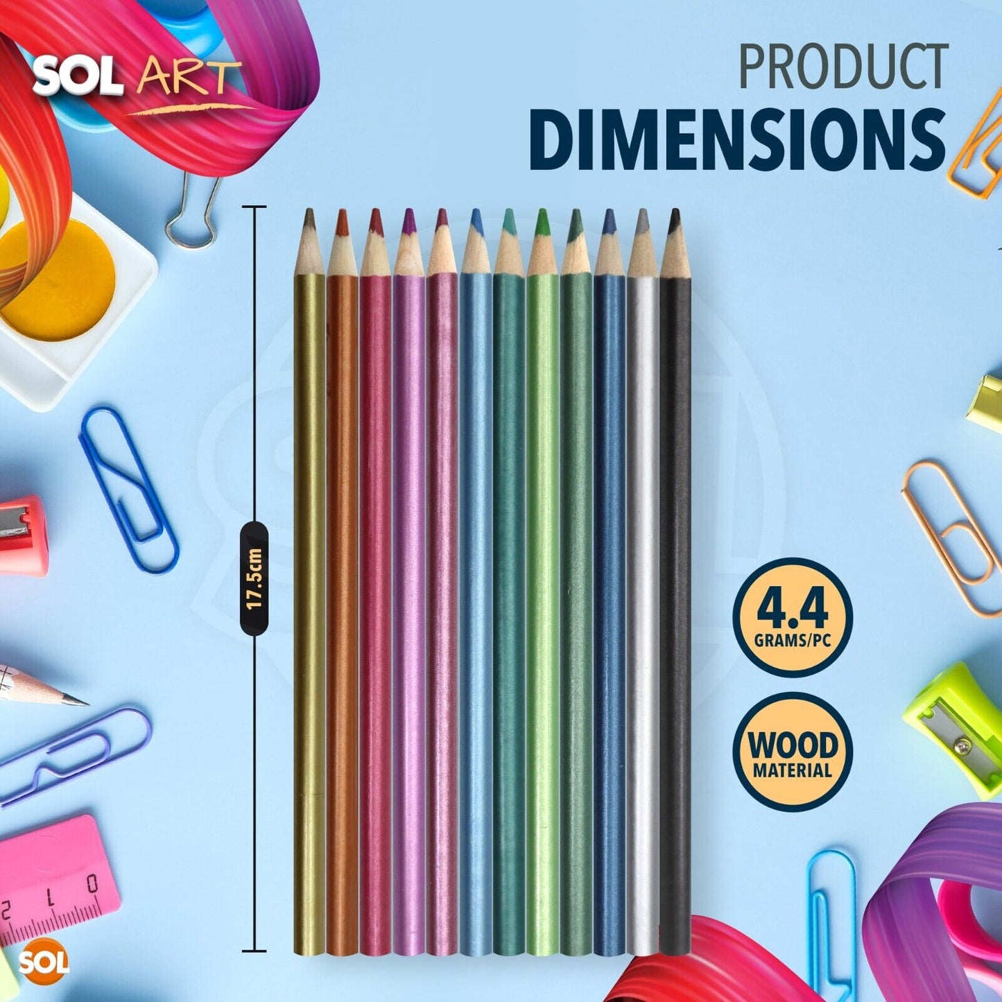 Metallic Colouring Pencils Shimmer Art & Craft | 12 Pack