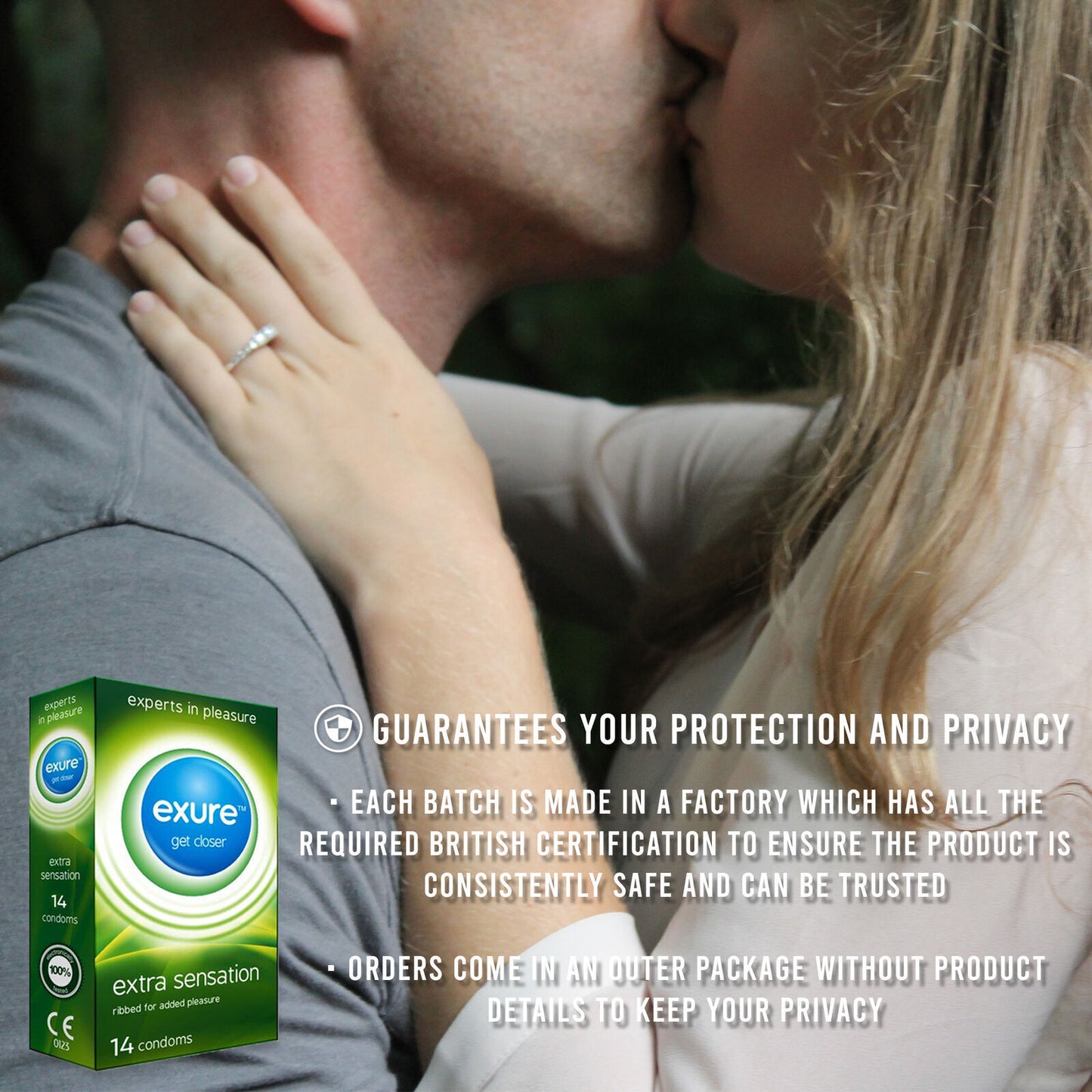 14-140pk Condoms Ribbed Natural Flavoured EXURE Safe Pleasure Discreet Packaging