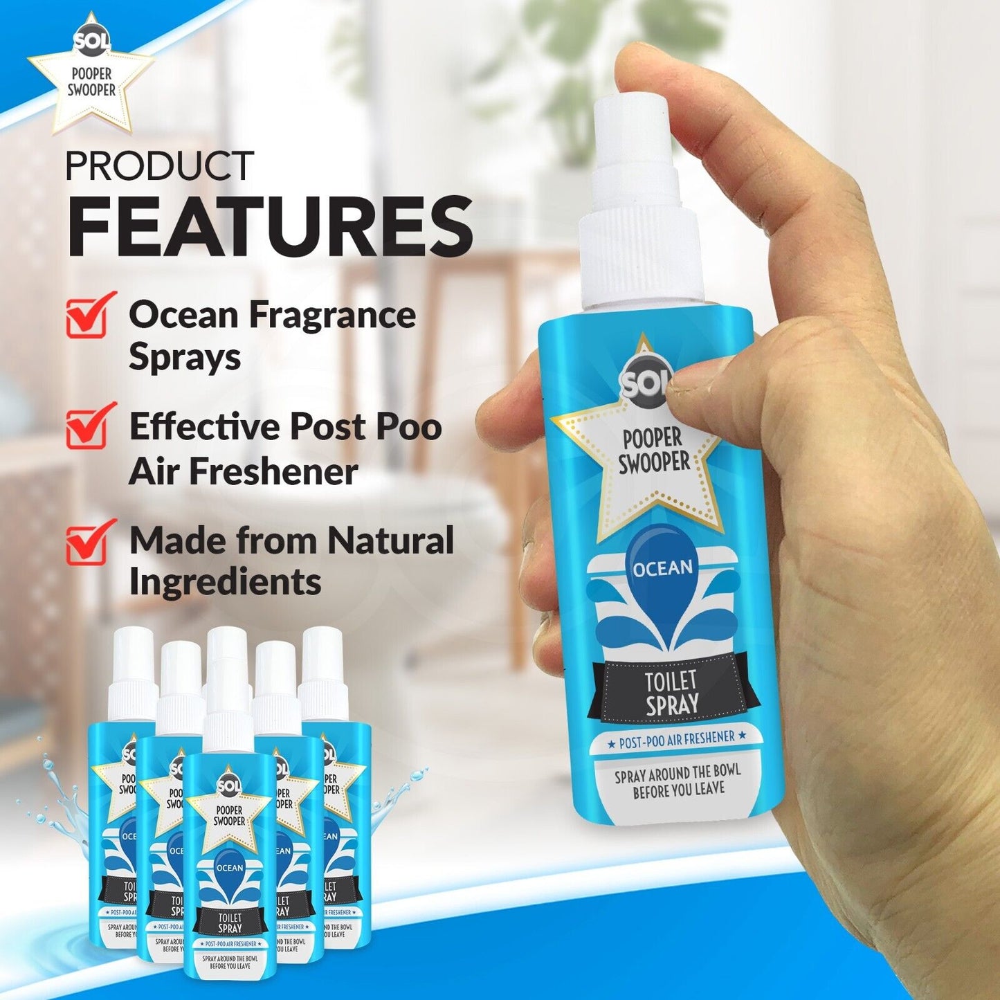Pooper Star Toilet Spray | Ocean Scent Air Freshener | 6 Pack