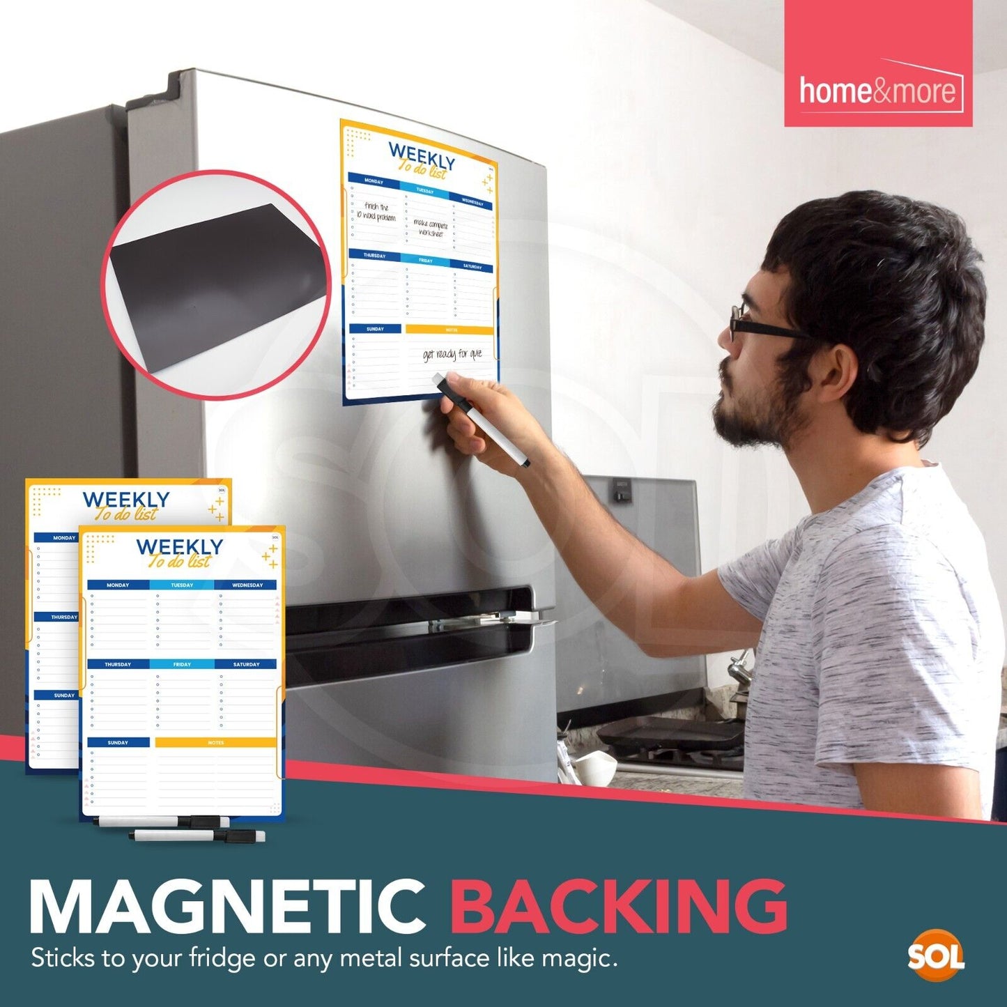 2pk Magnetic Weekly Planner To Do List Whiteboard Fridge A4 Pad + Dry Wipe Pens
