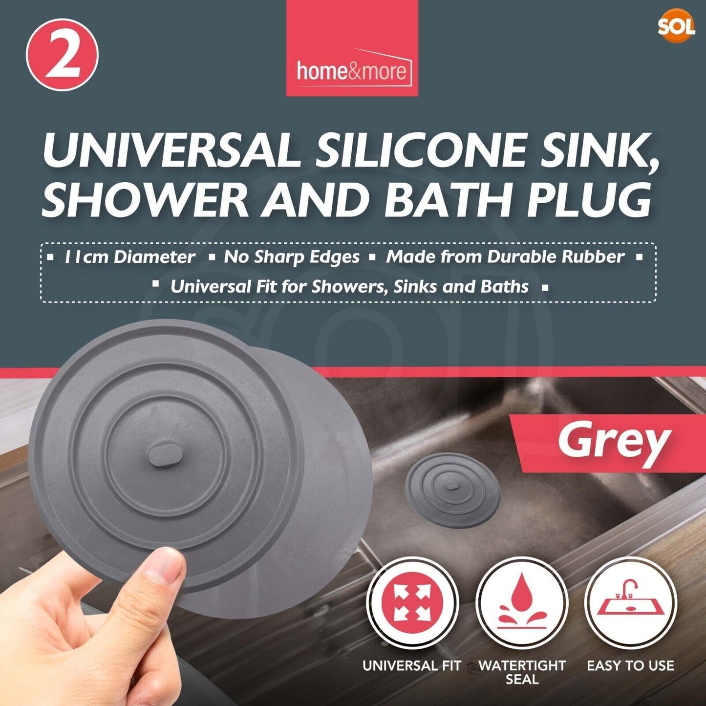 Silicone Sink Plug | Bath Kitchen Drain Hole Cover Stopper | 2 Pack