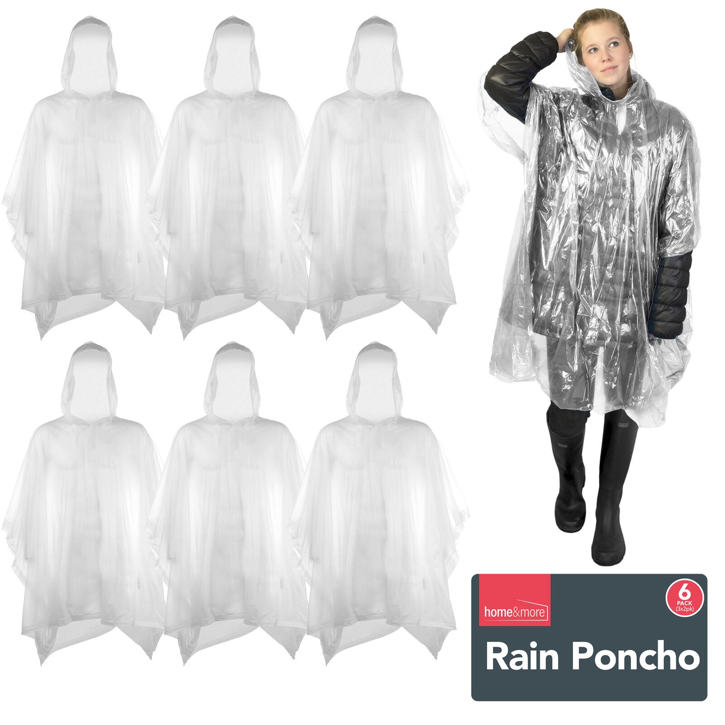 Waterproof Rain Poncho | Adult Disposable Emergency Camping Hiking | 2 Pack