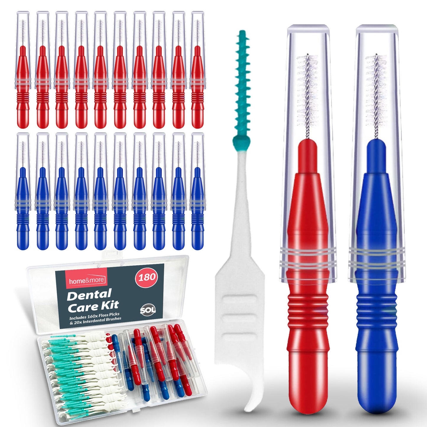 Interdental Brushes Blue & Red | Teeth Cleaning Picks | 180 Pack