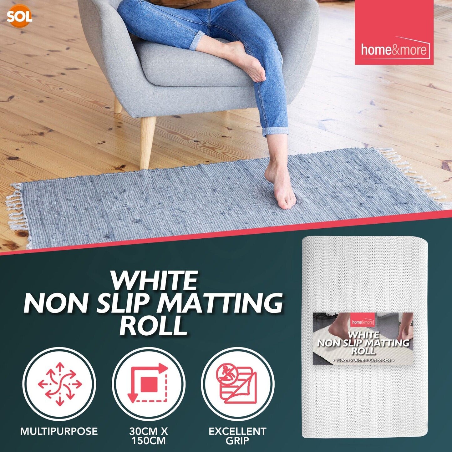 White Anti Slip Mat Roll Grip Multi Purpose Rugs