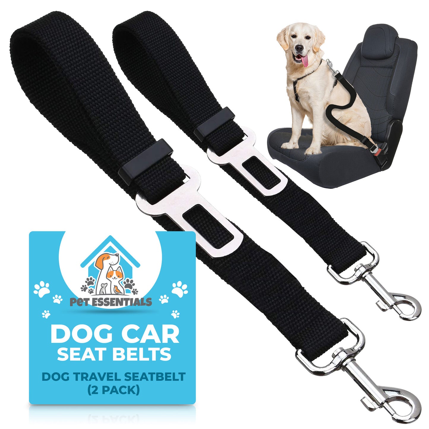 Pet Dog Seat Belt | Adjustable Car Safety Harness Lead | 2 Pack