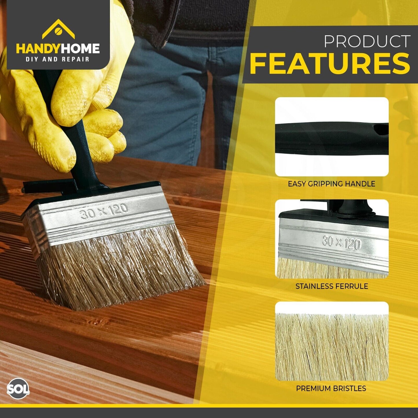 2-12 Shed Fence Brush 5" Multipurpose Wide Block Paint Paste Wood Decking Garden