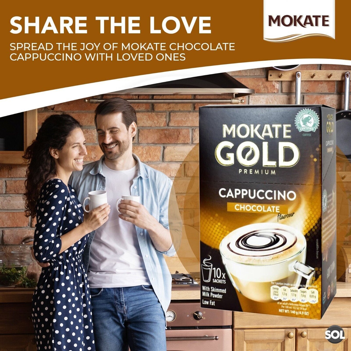 Mokate Gold Cappuccino Coffee Sachets | Classic & Chocolate Instant | 60 Pack