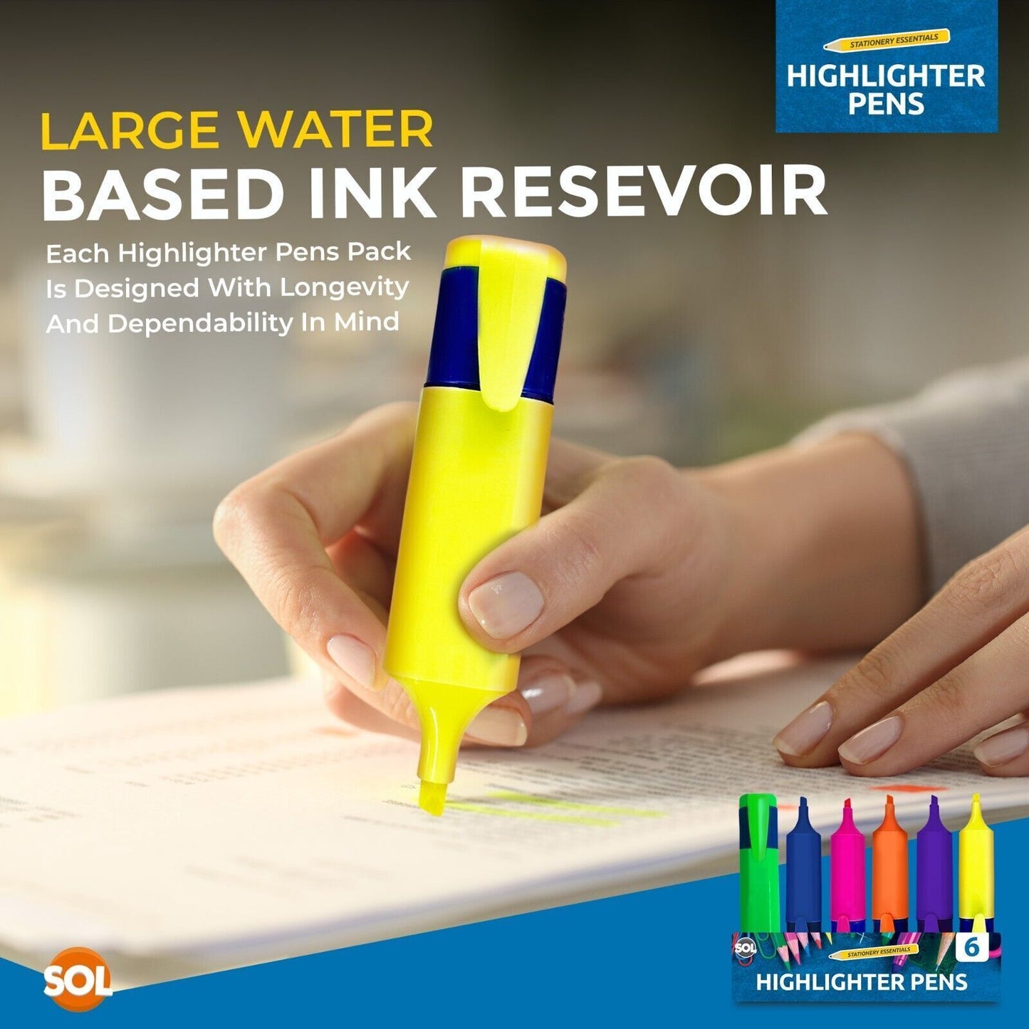 Highlighter Pens Fluorescent Colour Marker School Set | 6 Pack