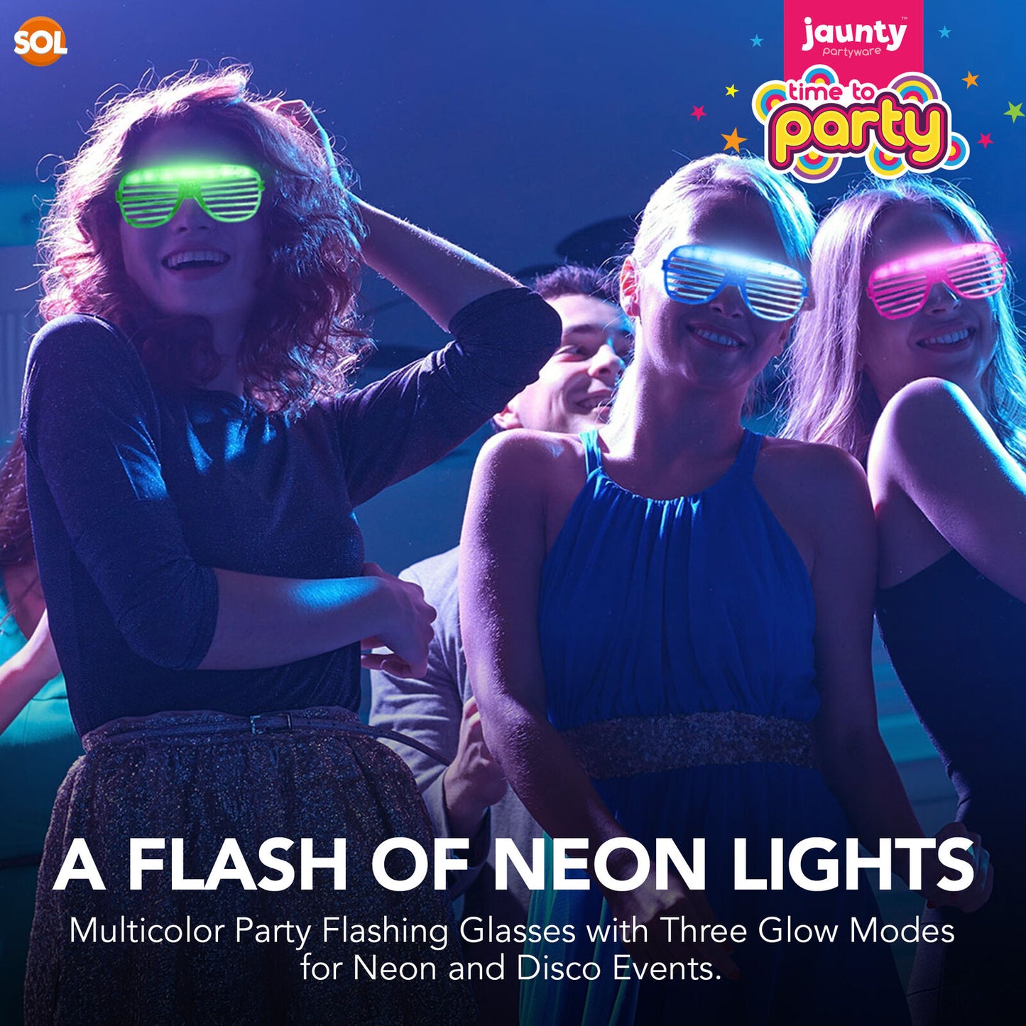 6-24 Flashing Party Glasses | LED Light Up Glow Neon Shutter Shades Disco Rave