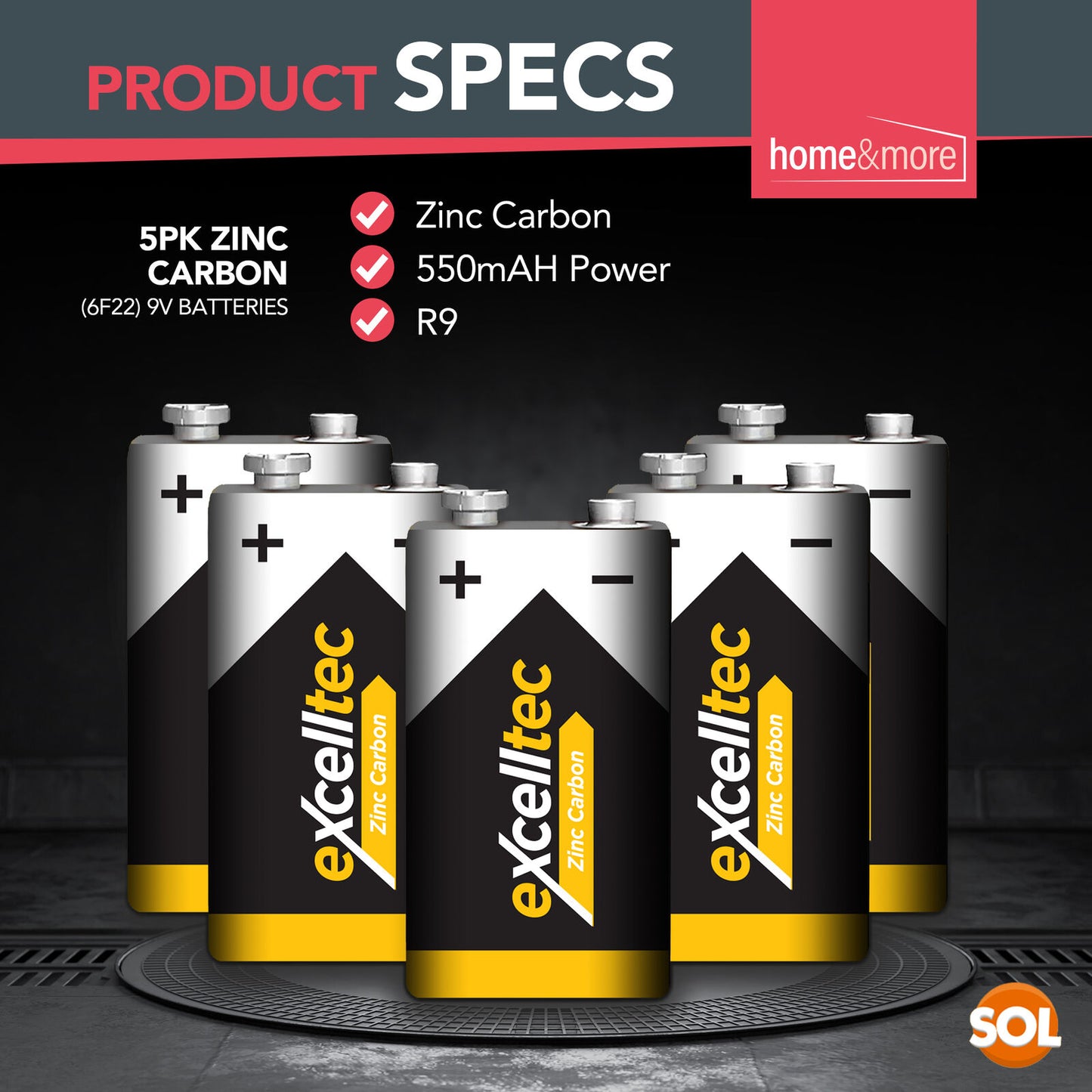 9V Battery | Heavy Duty PP3 Smoke Alarm Zinc Carbon | 5 Pack