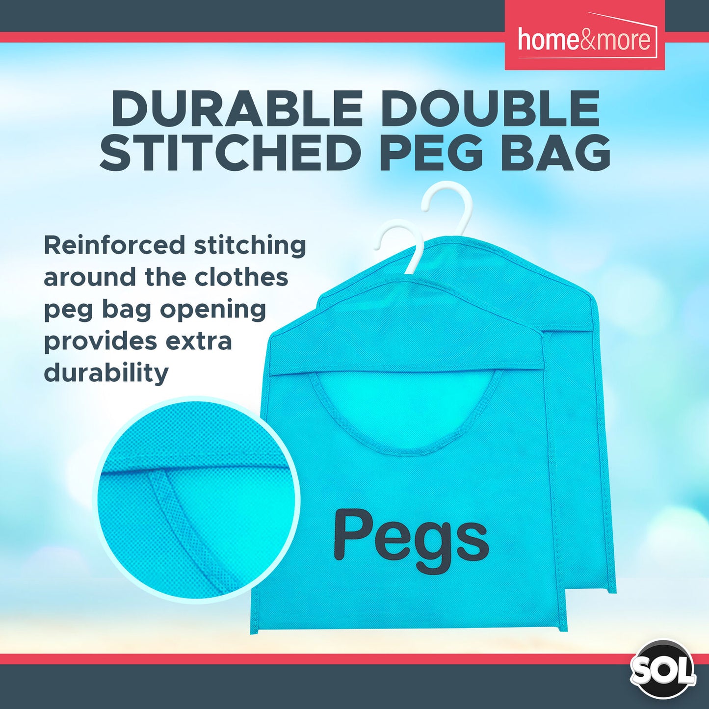 Fabric Clothes Peg Bag with Hanger | Laundry Storage | 2 Pack