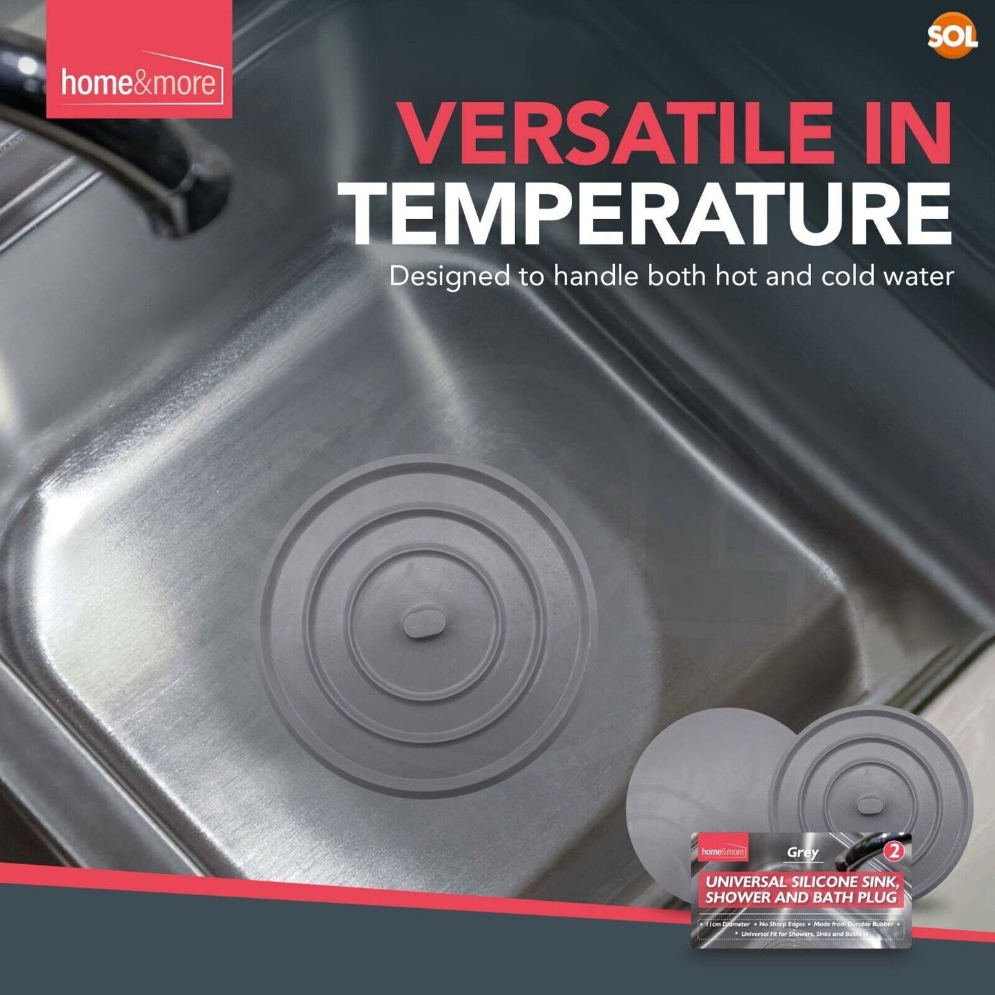 Silicone Sink Plug | Bath Kitchen Drain Hole Cover Stopper | 2 Pack