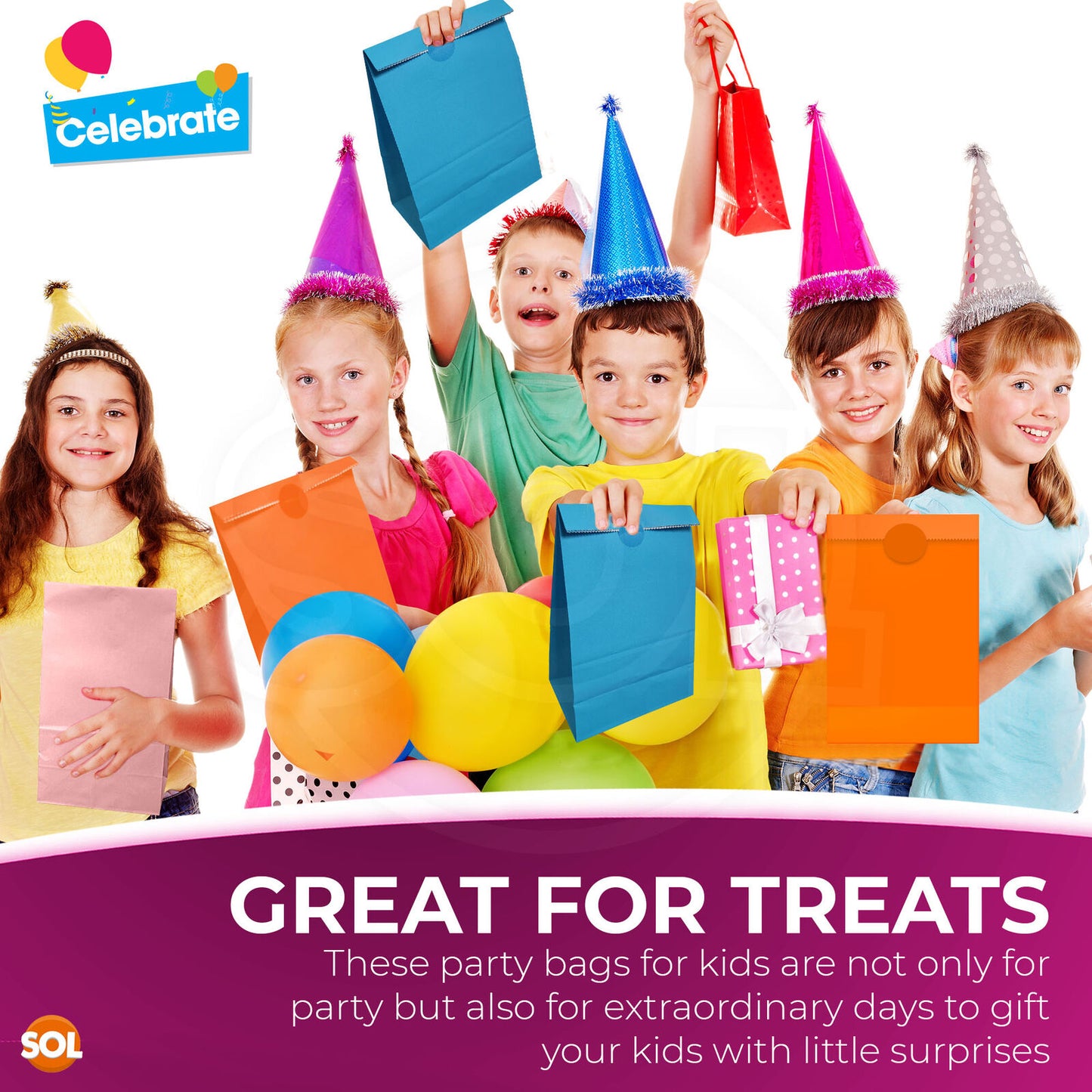 20-40 Paper Party Bags for Kids & Stickers Birthday Gift Loot Sweet Candy Treat