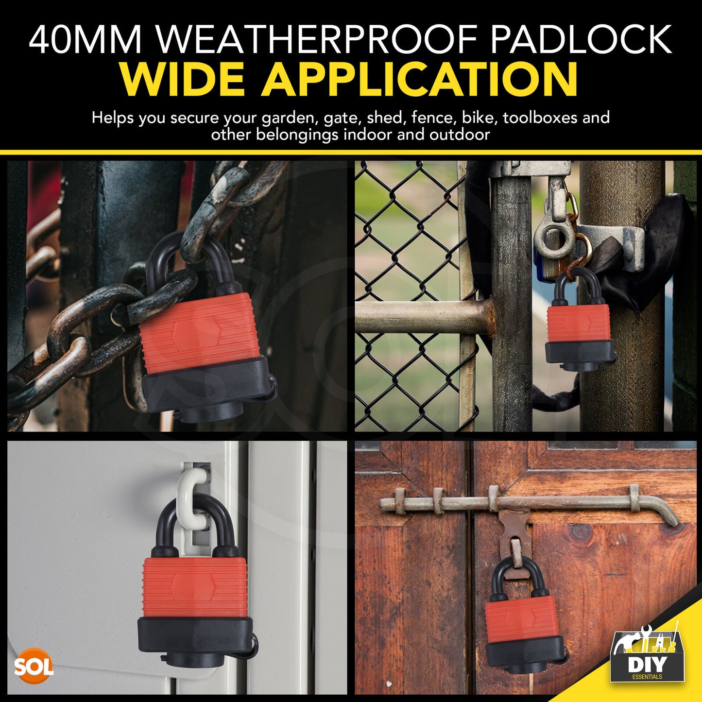 Heavy Duty Weatherproof Padlock 40mm Outdoor Security Iron Lock Shed Safety 3Key
