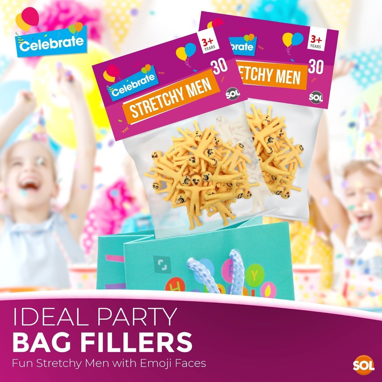 Yellow Stretchy Men | Party Bag Fillers Kids Fun Toys | 60 Pack