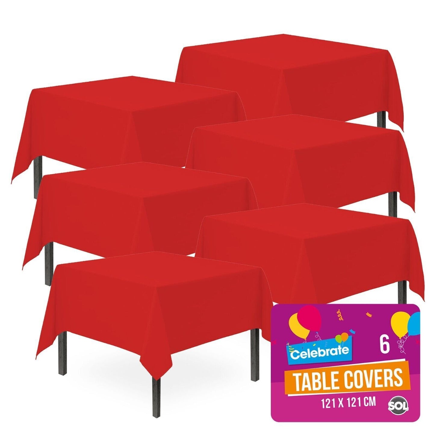 Red Plastic Table Covers | Square Disposable Party Cloth | 6 Pack