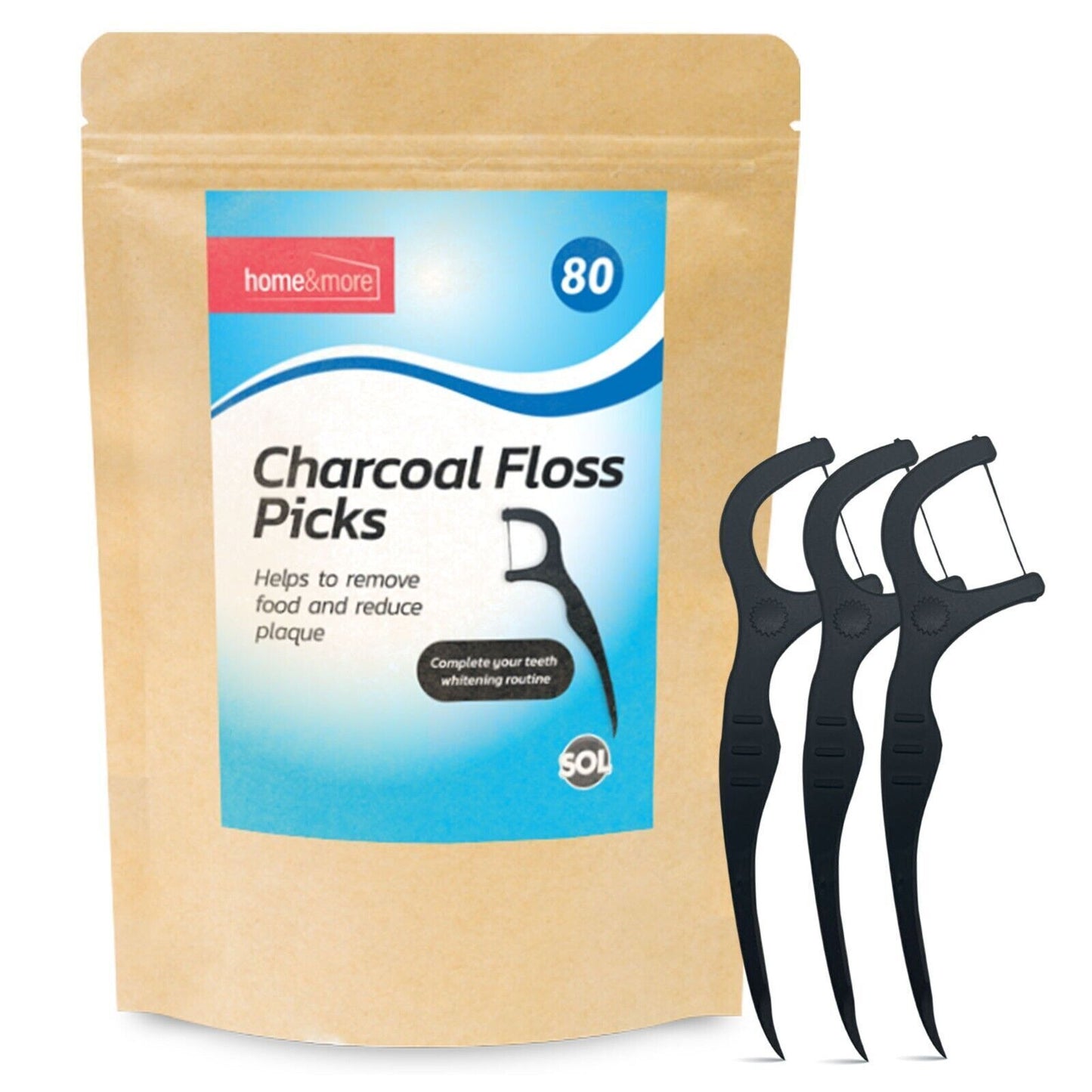 Charcoal Dental Floss Sticks | Oral Care Tooth Picks | 80 Pack