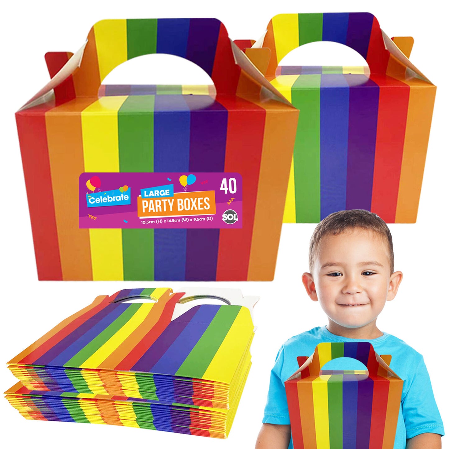Rainbow Party Boxes | Large Kids Food Lunch Meal | Birthday Loot Gift Bag 20 Pack