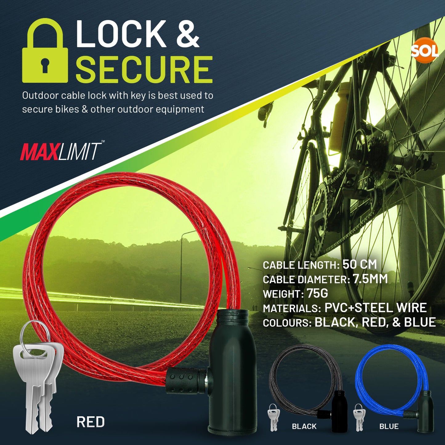 Bike Lock Cable Heavy Duty Steel Security Chain | 650mm