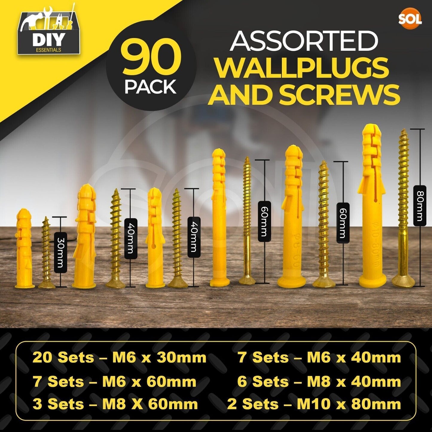 90-270Pcs Wall Plugs and Screws Set For Heavy Duty Raw Rawl Plasterboard Fixing
