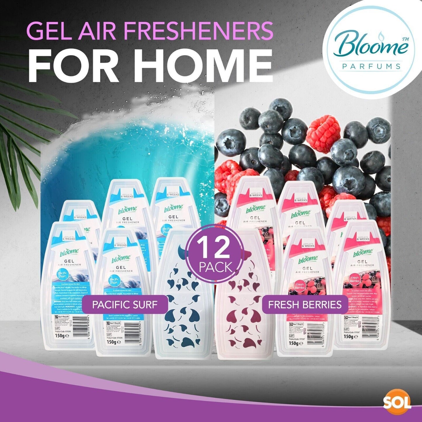 Solid Gel Air Freshener 150g | Bathroom Home Room Scent | 12 Pack