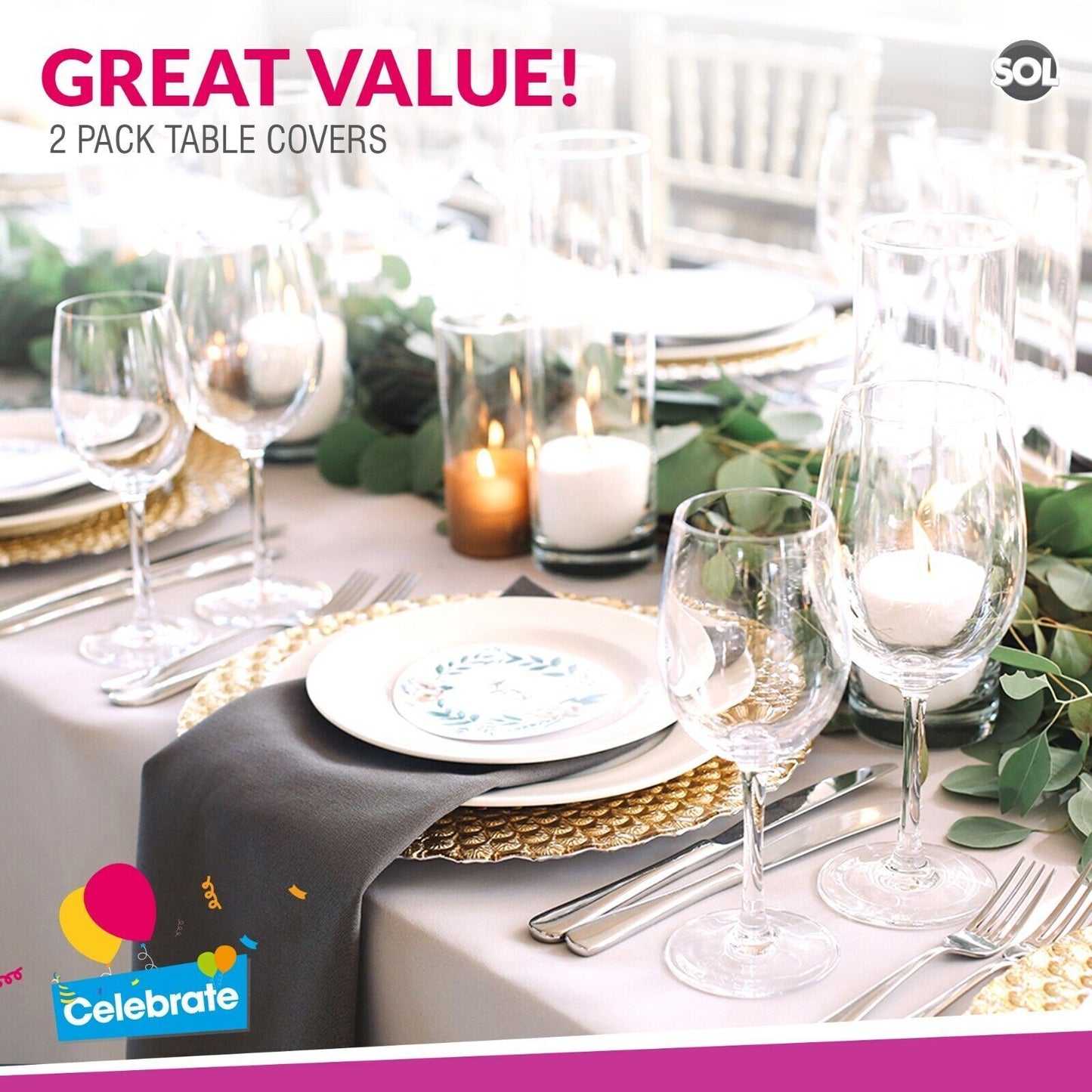 White Plastic Rectangular Table Covers | Wipe Clean Party Tablecloths | 2 Pack