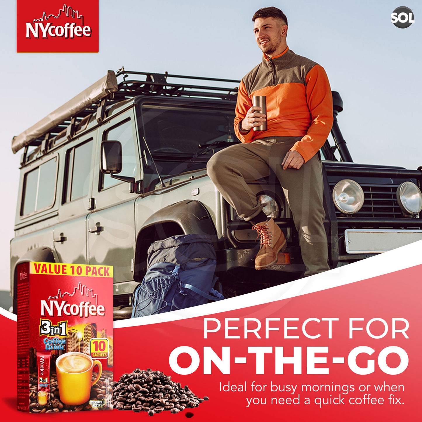 NY Coffee 3 in 1 Instant White with Sugar 100 Sachets Sticks (10x10pk)