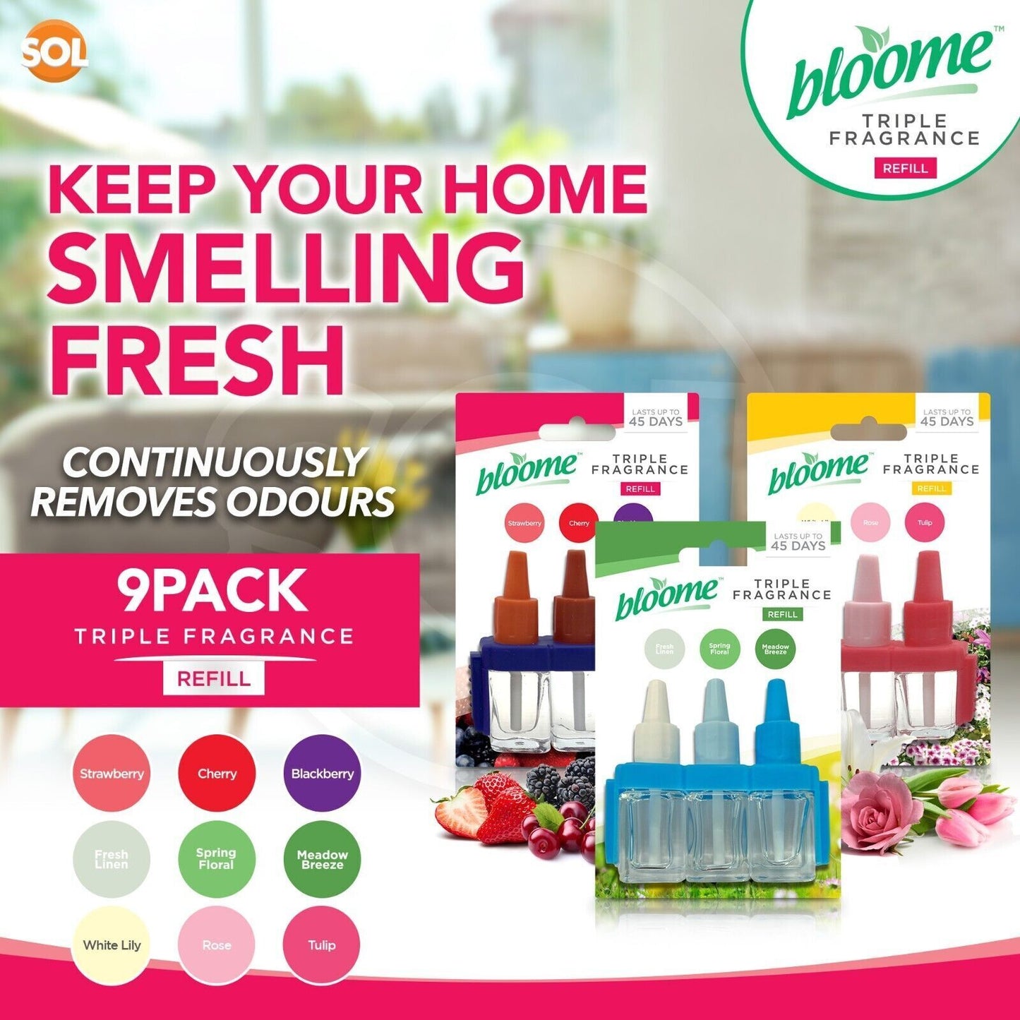 1-24pk 3VOLUTION REFILLS PLUG IN for AMBI PUR Machine Air Freshener Berry Floral