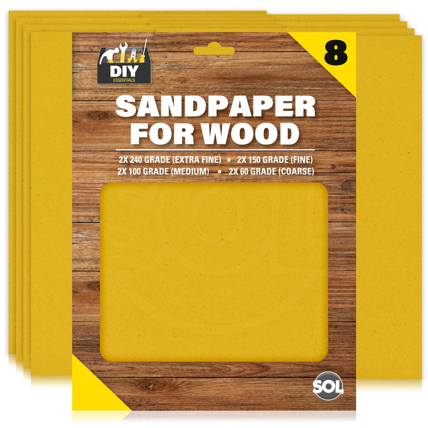 Assorted Sandpaper Sheets | Mixed Grit 60-240 | 8 Pack