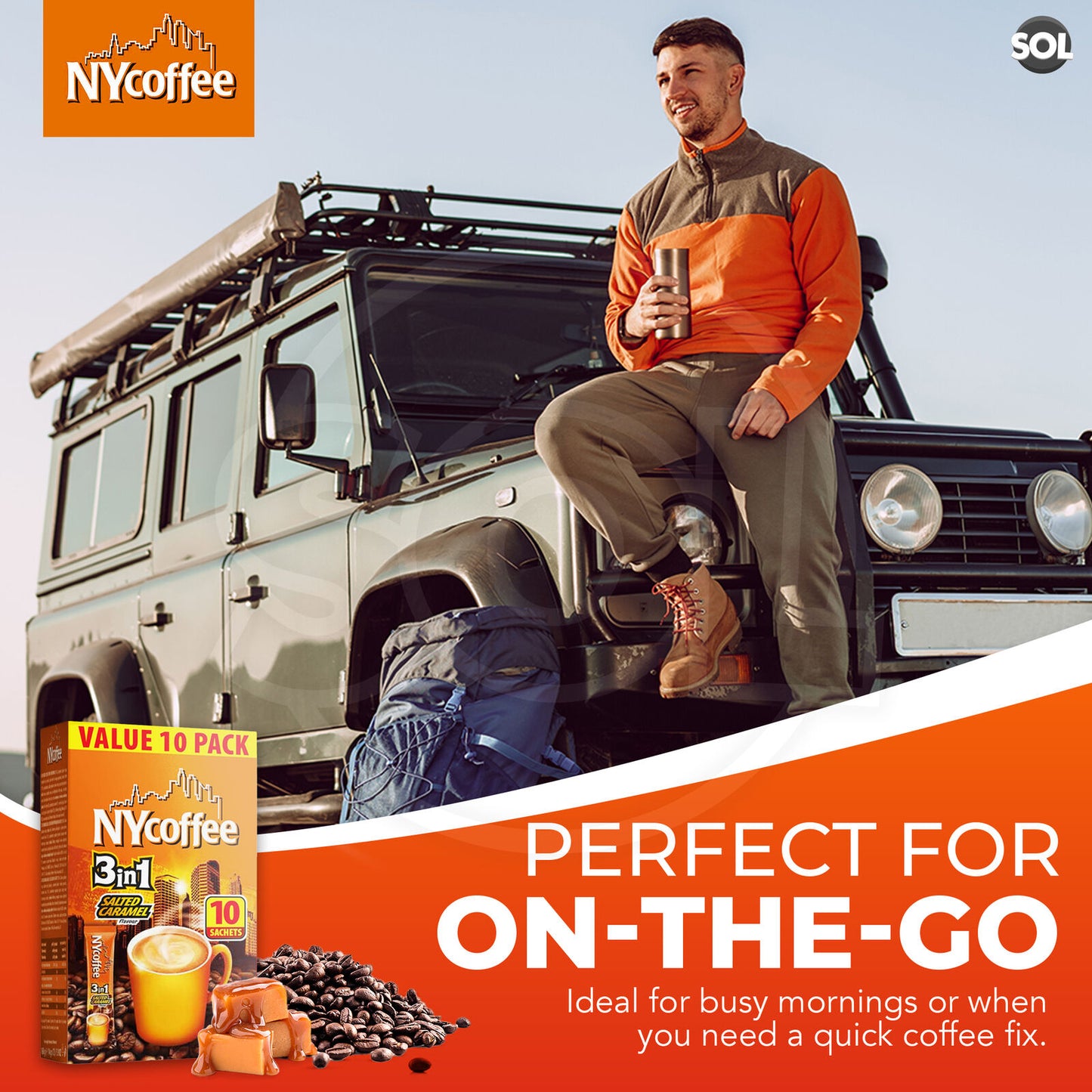 NY Coffee Instant Coffee Sachets 3 in 1 Salted Caramel | Bulk Pack 100