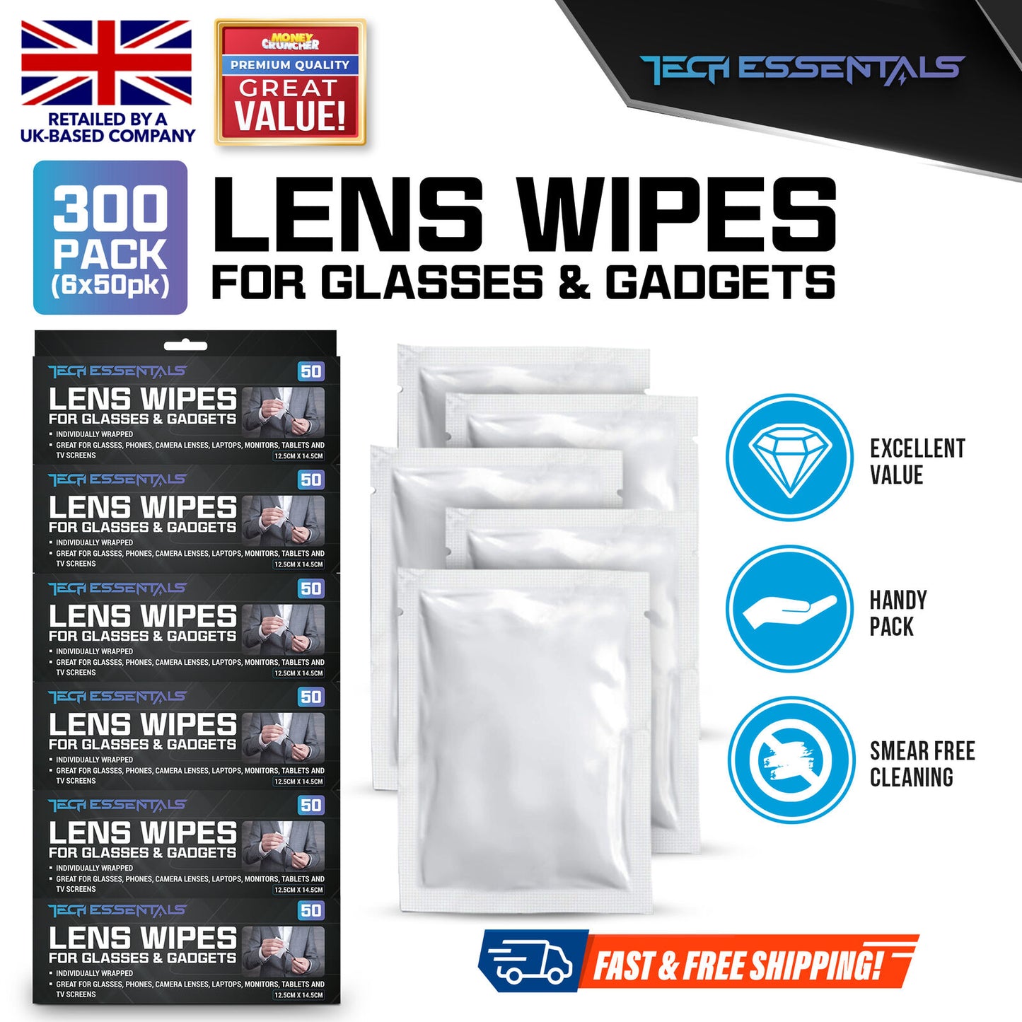 50-300pk Glasses Wipes For Spectacle Lens Optical Phone Camera Cleaner Cleaning